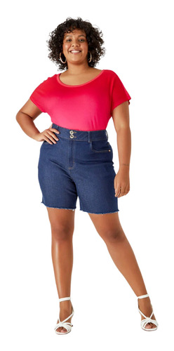 Bermuda Jeans Feminina Plus Size Botão Duplo Malwee