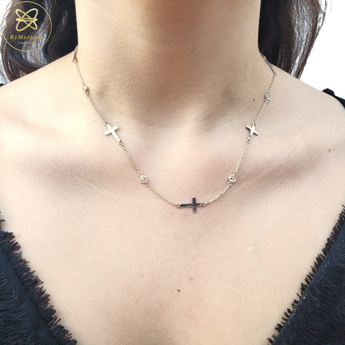 Imagen 2 de 4 de Cadena Plata Con Cruz Y Cubic
