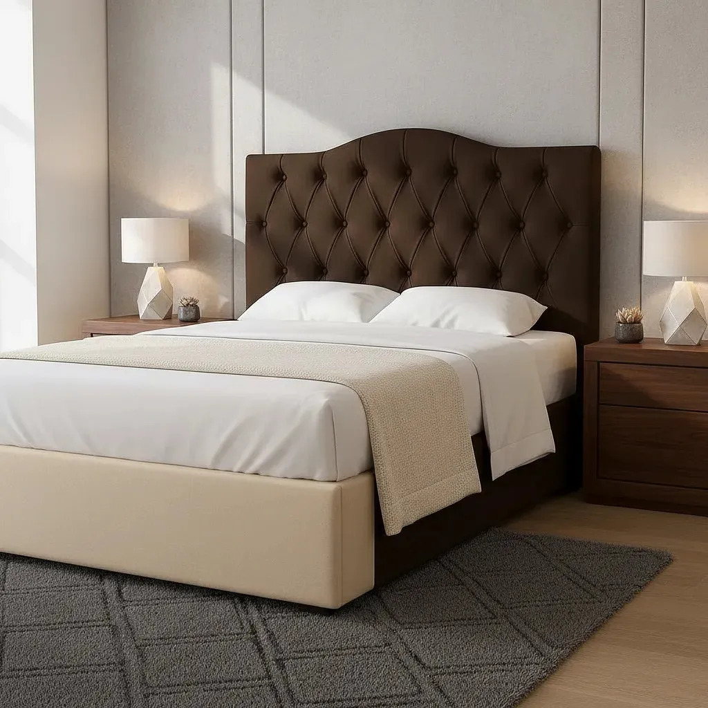Cabeceira Painel Estofado 140cm Marrom para Cama Box Casal Capitonê Suede Conforto Beleza e Durabilidade Stark Living