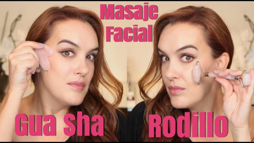 Imagen 3 de 4 de Coony Jade Roller Set Masajeador Facial Y Piedra Guasha Rosa