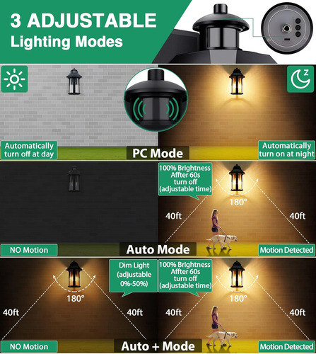 Luces Exteriores Con Sensor De Movimiento, 3 Modos De Ilumin