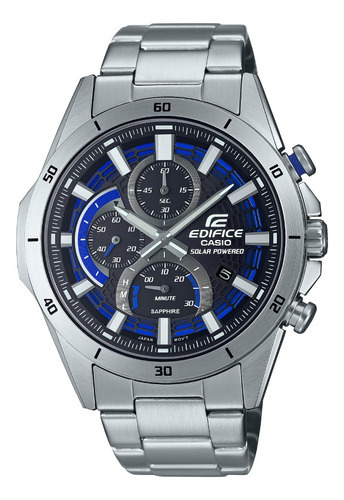 Reloj Casio Edifice Efs-s610d-1a Zafiro Solar Plateado Azu Color del fondo Negro