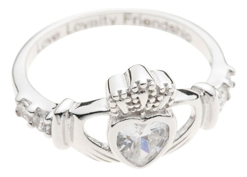 Anillo De Plata Con Bisel De Cristal Claddagh Plata Esterlin