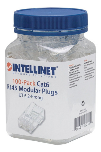 Plug Rj45 Cat 6 Intellinet Utp Multifilar 100 Pzas