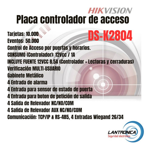 Imagen 2 de 9 de Control De Acceso 4 Puertas Hikvision Ds K2804 Rfid Tarjeta