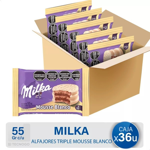 Caja Alfajor Milka Mousse Blanco Triple Dulce Pack