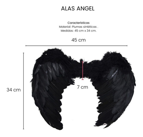 Imagen 4 de 10 de Combo Disfraz Angel Alas Plumas + Aureola Halo Negro
