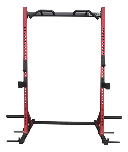 Power Rack Poder Sentadillas Dominadas Pull Ups Tayga Estructura Rojo Tapizado Negro