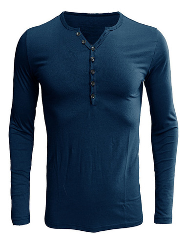 Playeras Hombre Camisa Henley De Manga Larga Casual Cuello V