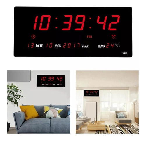 Reloj Digital Temperatura Inteligente De Pared 36cm X 15cm