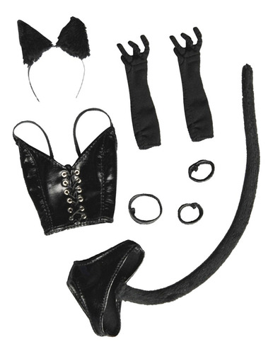 Imagen 5 de 6 de 1/6 Traje De Lencería De Cuero Sintético Negro De Gato