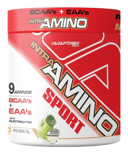 Suplemento Em Pó Adaptogen Science Intra Amino Sport Bcaa Sabor Maçã Verde Em Pote De 196ml