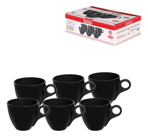 Conjunto Com 6 Canecas De Vidro Dubai 170ml Café E Chá