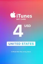 Comprar Tarjeta Apple Itunes Gift Card 4 Usd Región Usa - Inmediata