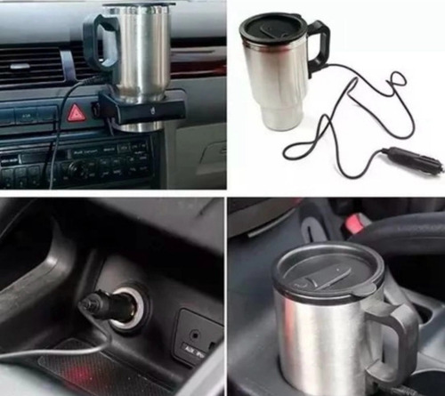Porta Vaso Jarro Vaso Termico 450ml Enchufe Para Auto 12v Azul Acero