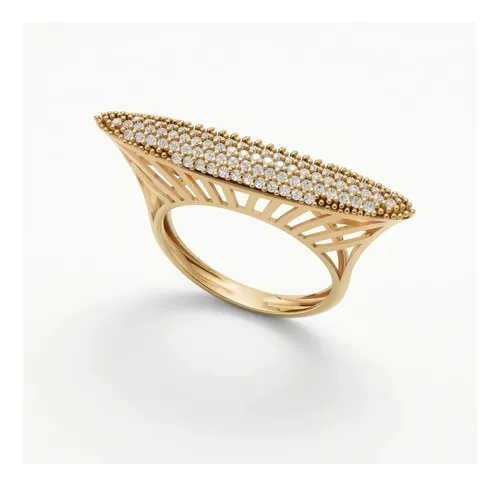 Anel Pavê Em Ouro 18k Com Zircônias Brancas Dourado 16