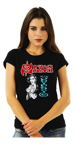 Polera Mujer Saxon Rock And Roll Gypsy Metal Impresión Direc