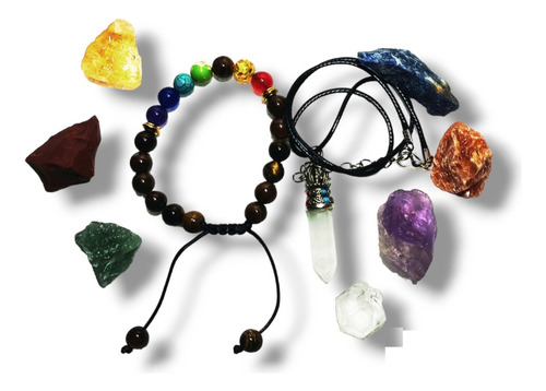 Kit Piedra Curativa Reiki 7 Chakras,collar,pulsera Meditació