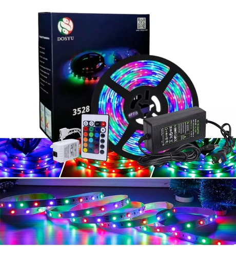 Tiras De Led Rgb 5 Metros Luces Led Impermeables Multicolor Con Control Remoto Leds 3528 Kit Completo 