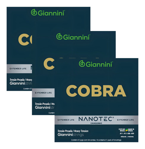 Kit 3 Cordas Giannini Gescp Cobra Nanotec P/ Cavaquinho 011