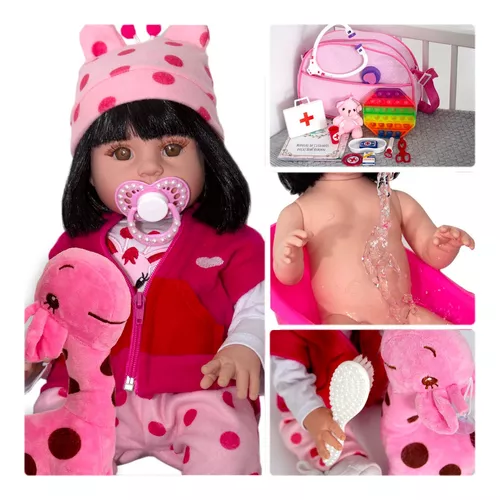 Boneca Reborn Bebe Reborn Menina 100% Silicone + Girafinha