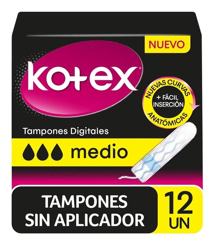 Tampones Kotex Digitales Sin Aplicador Flujo Medio 12 Un