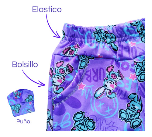 Pantalon Jogging Estampado Con Puño Y Bolsillos Nena Niña