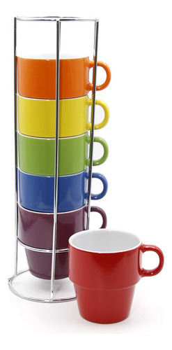 Juego De Tazas De Café Apilables Con Soporte Metálico