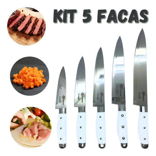 Kit 5 Facas Cortar Carne Master Chef Cozinha Churrasco