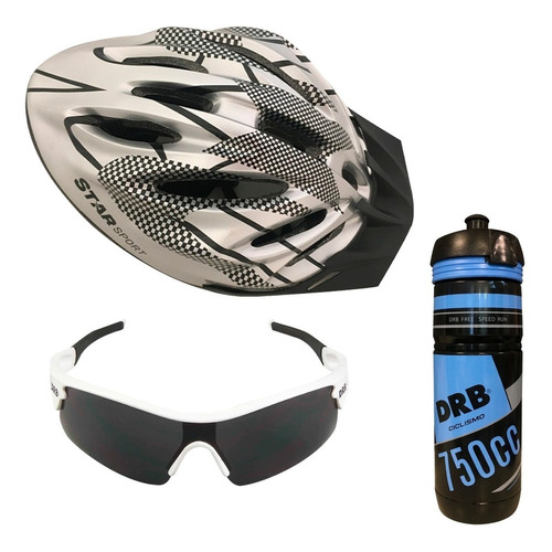 Casco Ciclismo Star + Lentes Sol Bicicleta + Caramañola 750