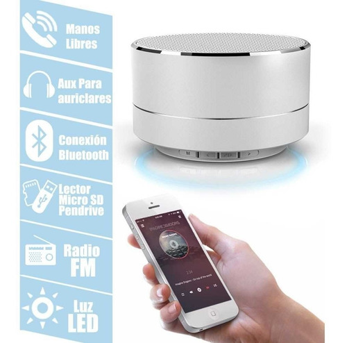 Imagen 8 de 10 de Mini Parlante Bluetooth Aluminio Colores Luz Led Lector Sd