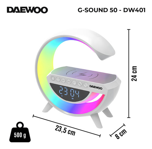 Caixa De Som Bluetooth Portátil Luminaria Led Rgb Daewoo Cor Branco 110v/220v