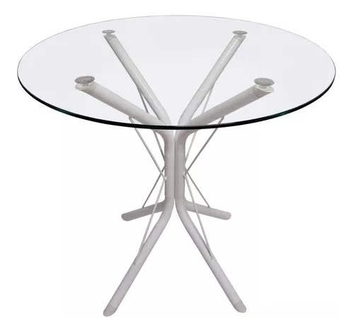 Mesa Jantar Escrivaninha 90cm Redonda Vidro Base Metal Ana