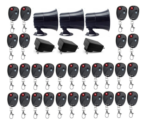 3 Alarmas Vecinales Ext/int Con 30 Controles Sirena 12v 20w
