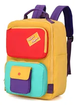 Comprar Mochila Himawari 8029 Repelente Al Agua Colorida Divertida. Color Naranja Claro Diseño De La Tela Poliéster