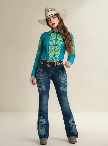 Calça Jeans Feminina Bordada Empina Bumbum Bill Way