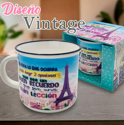 Taza Para Cafe Grande Porcelana Frases Torre Eiffel 350ml
