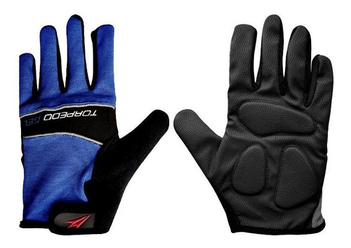 Guante Torpedo Ciclista Gel Largo Negro - Azul Xs