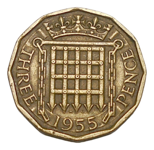 Gran Bretaña 3 Pence 1955 - Km#900 - Elizabett Il