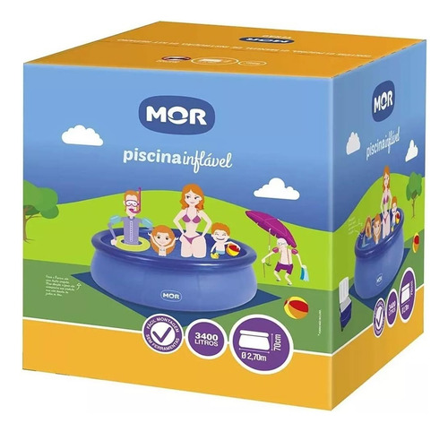 Piscina Inflável Circular Azul 3400 L C/ Bomba Manual Mor