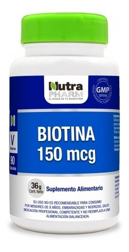 Biotina 150 Mcg ,90 Cáps. Nutrapharm.crecimiento Del Cabello