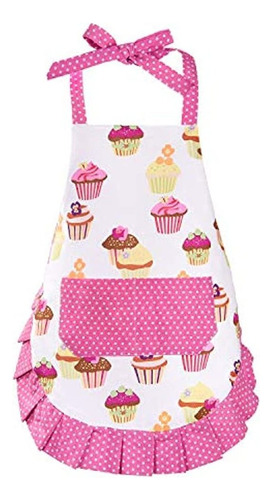 Delantal Para Niños De Cupcake 100% Algodon, Delantal Rosa