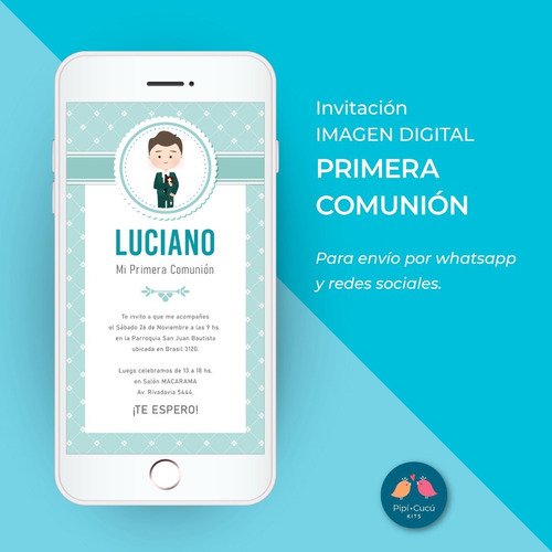 Invitación Virtual Imagen Digital - Primera Comunión Niño (2
