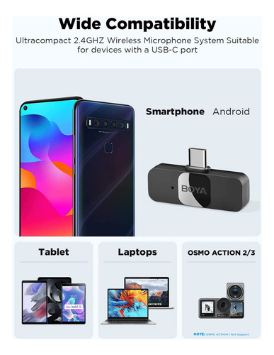 Sistema De Microfone Lapela By V20 Usb C Sem Fio 2.4ghz Boya