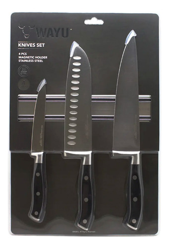 Set Cuchillo + Block Magnético Wayu Color Plateado-negro