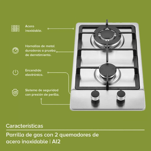 Encimera A Gas Acero Inoxidable 2 Quemadores Gris 220v