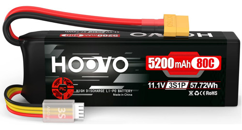 Hoovo Batería Lipo De 11.1 V 3s  Mah 80 C Softcase Rc Bate.