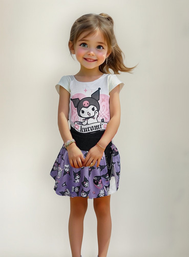 Falda Short Kuromy Lila Con Playera Estampada