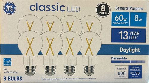 Ge Classic Bombillas De Luz Led Regulables 60-watt Pack 8 Luz Blanco Neutro