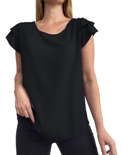 Remera Mujer Blusa Clasica Lisa Con Volados Basica Hasta 5xl